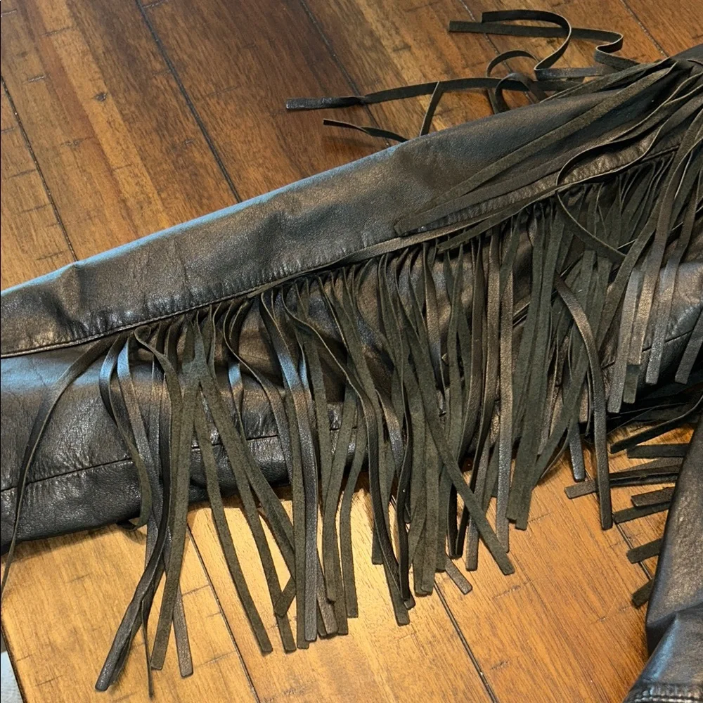 Chia 100% Leather Black Fringe Jacket – Women’s L - Picture 7 of 11